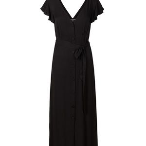 Oliver Bonas Butterfly Back V Neck Black Midi Dress